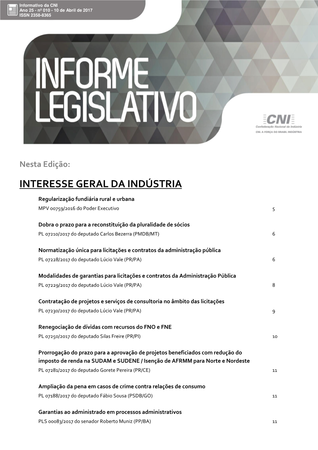 Acesse Aqui a Edição Nº 10 Do Informe Legislativo Do Ano De 2017