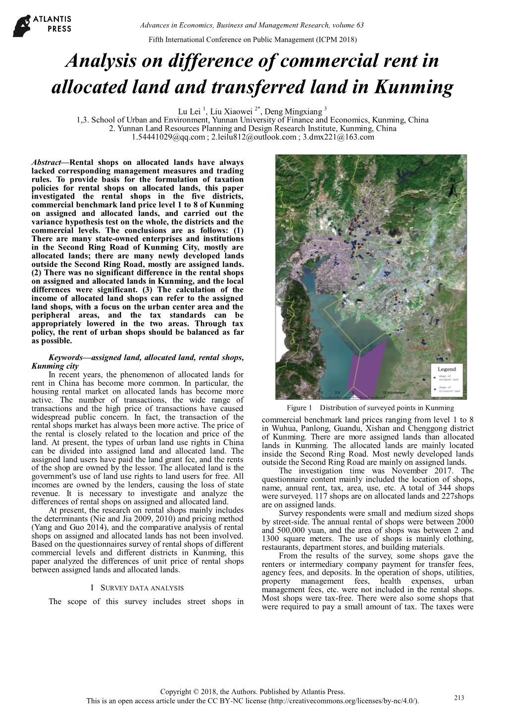 Analysis on Difference of Commercial Rent in Allocated Land and Transferred Land in Kunming