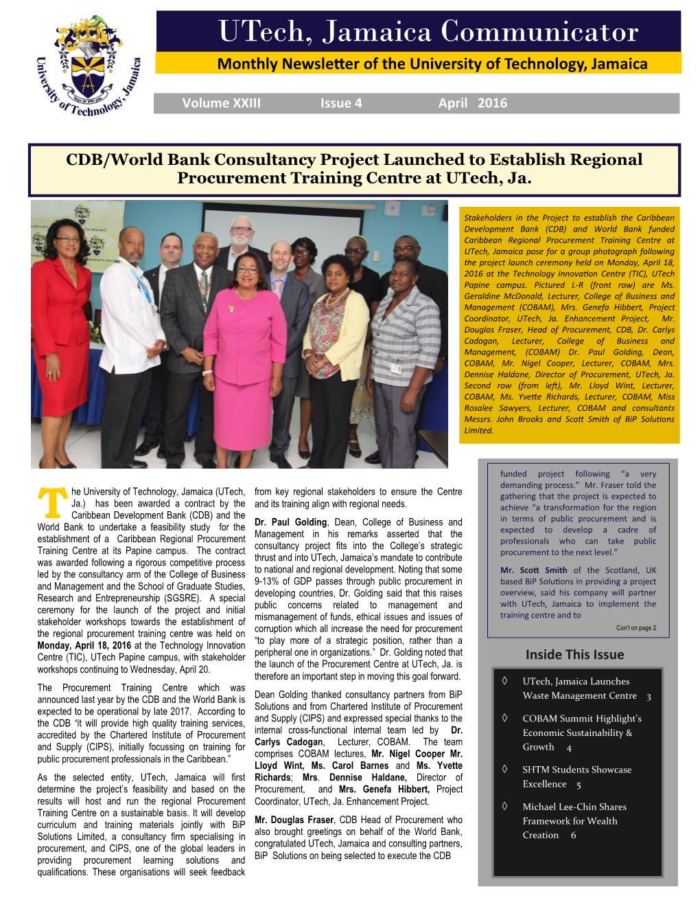 Utech, Jamaica Communicator Monthly Newsletter of the University of Technology, Jamaica