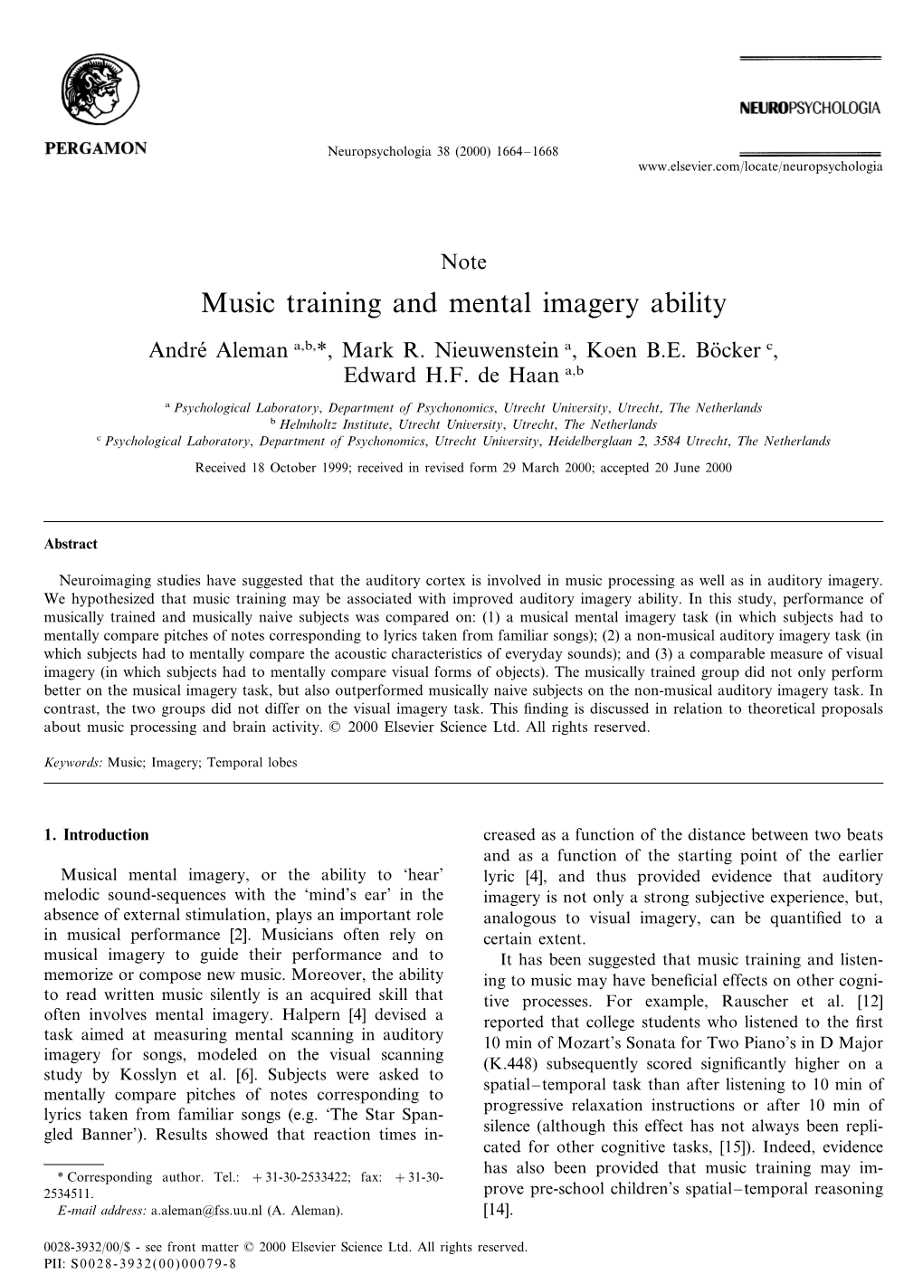 Music Training and Mental Imagery Ability