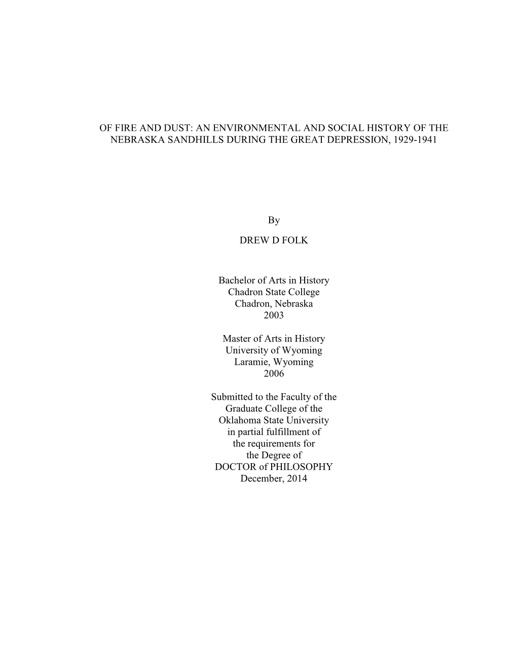 An Environmental and Social History of the Nebraska Sandhills During the Great Depression, 1929-1941