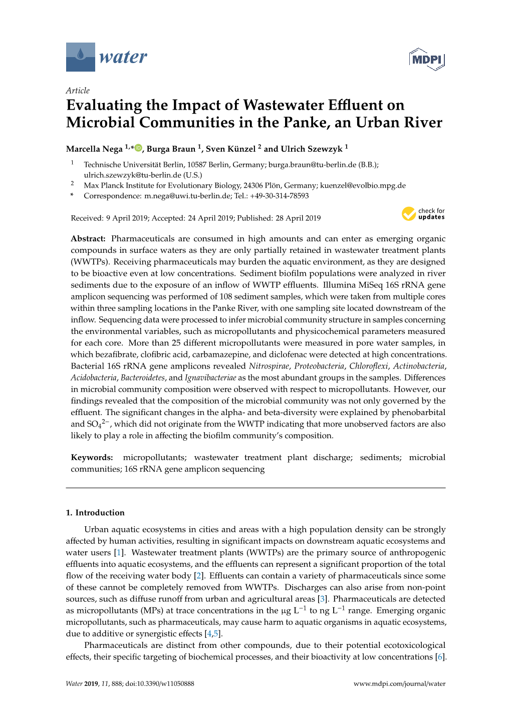 Evaluating the Impact of Wastewater Effluent on Microbial Communities in the Panke, an Urban River