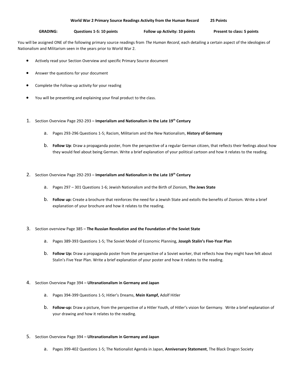 World War 2 Primary Source Readings Activity from the Human Record 25 Points