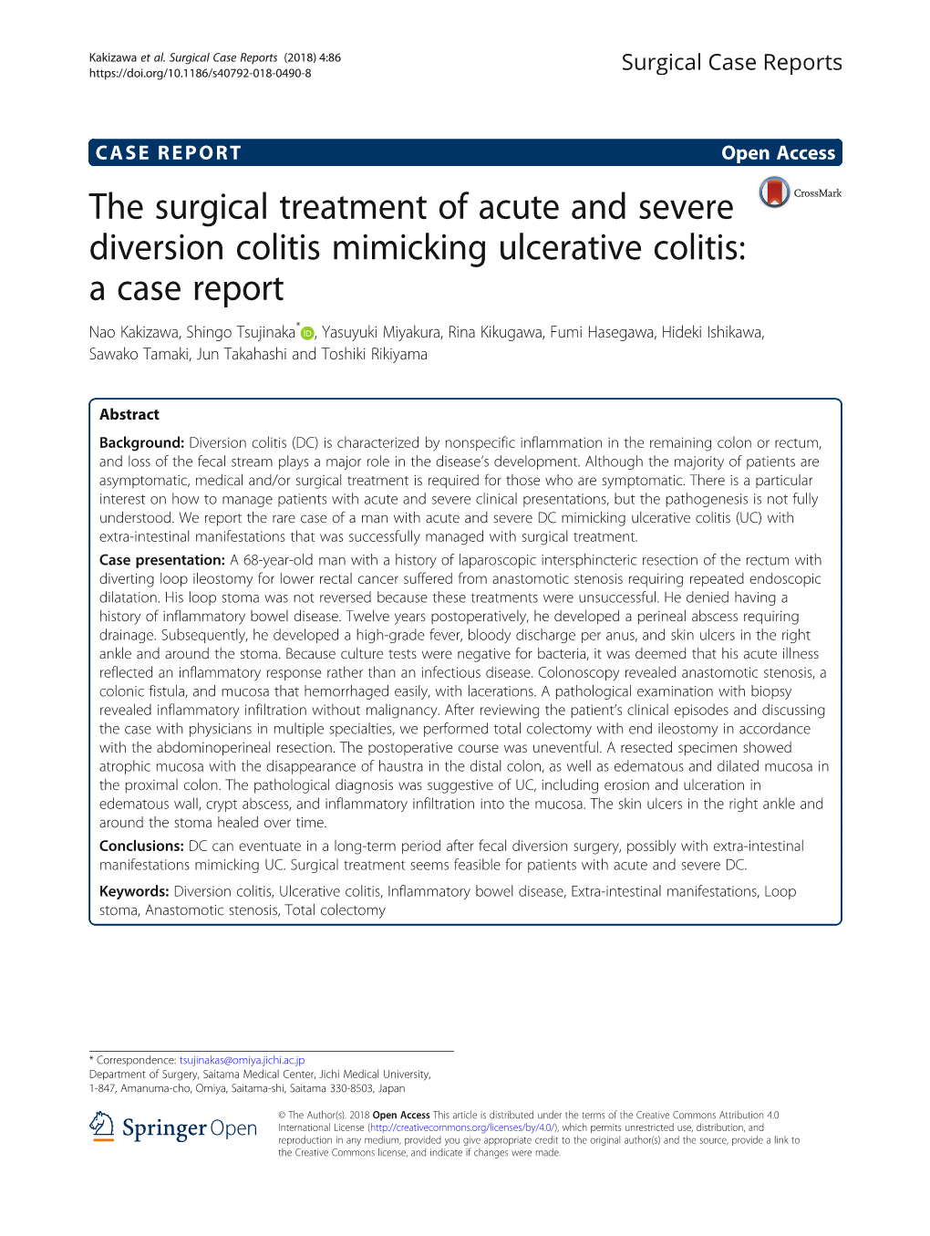 The Surgical Treatment of Acute and Severe Diversion Colitis Mimicking Ulcerative Colitis: a Case Report