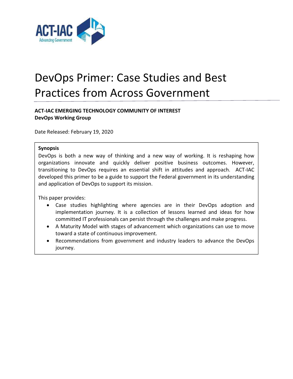Devops Primer: Case Studies and Best Practices from Across Government