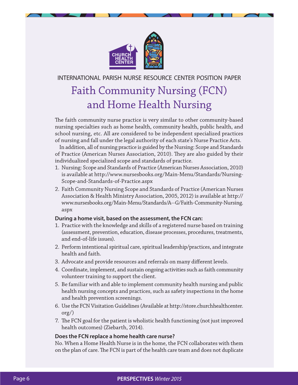 Faith Community Nursing (FCN) and Home Health Nursing