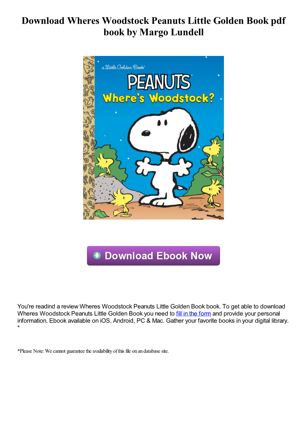 Download Wheres Woodstock Peanuts Little Golden Book Pdf Book by Margo Lundell