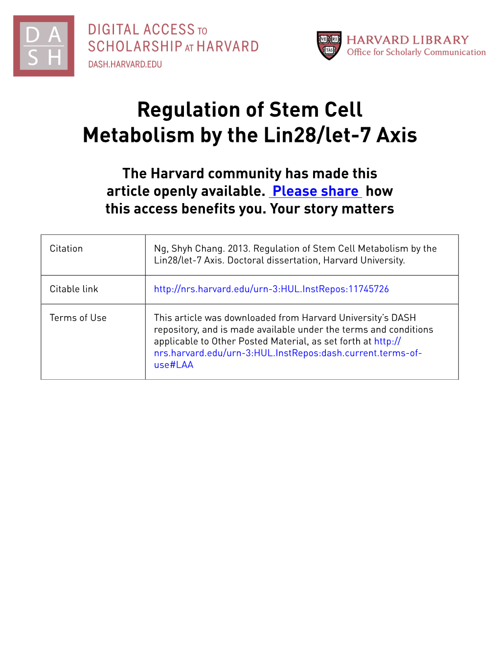 Regulation of Stem Cell Metabolism by the Lin28/Let-7 Axis