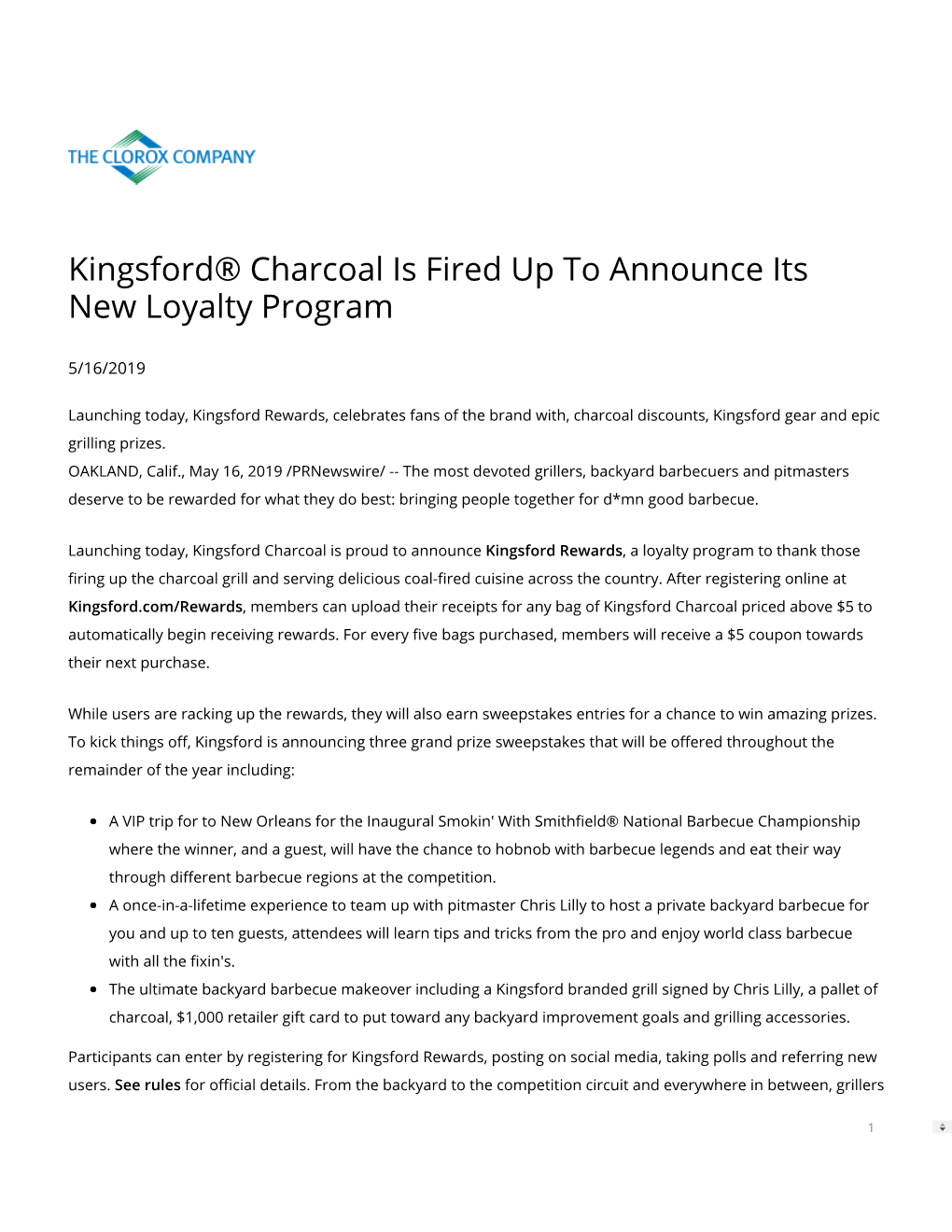 Kingsford® Charcoal Is Fired up to Announce Its New Loyalty Program