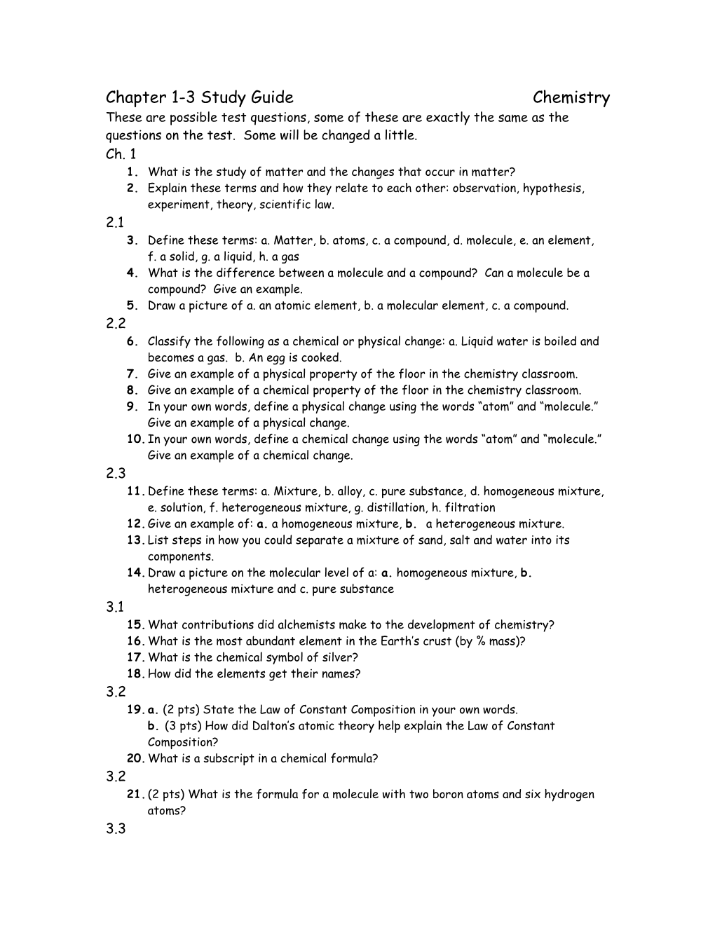 Chapter 1-3 Study Guide Chemistry