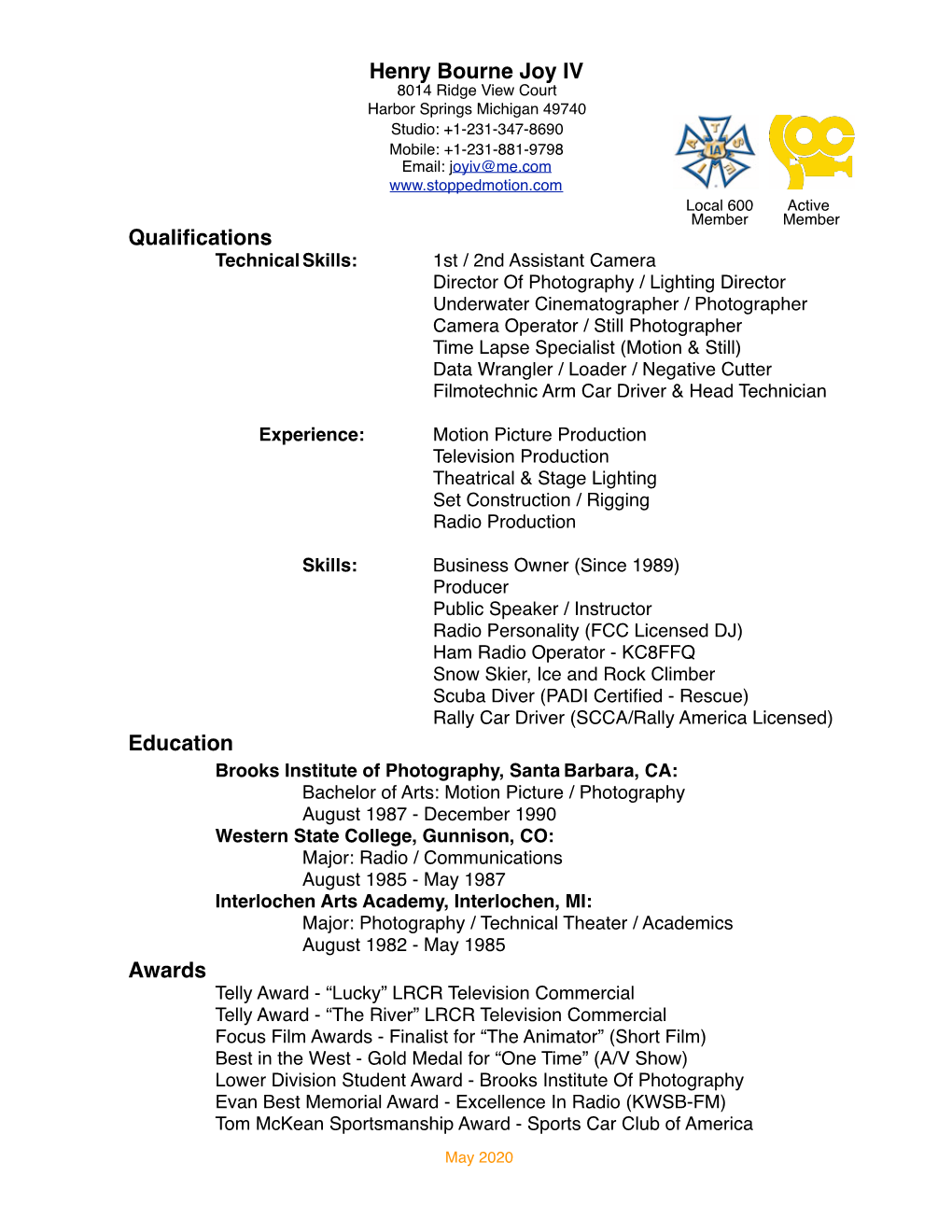 HBJIV Resume May 2020