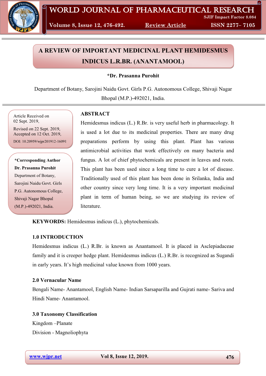 World Journal of Pharmaceutical Research Purohit