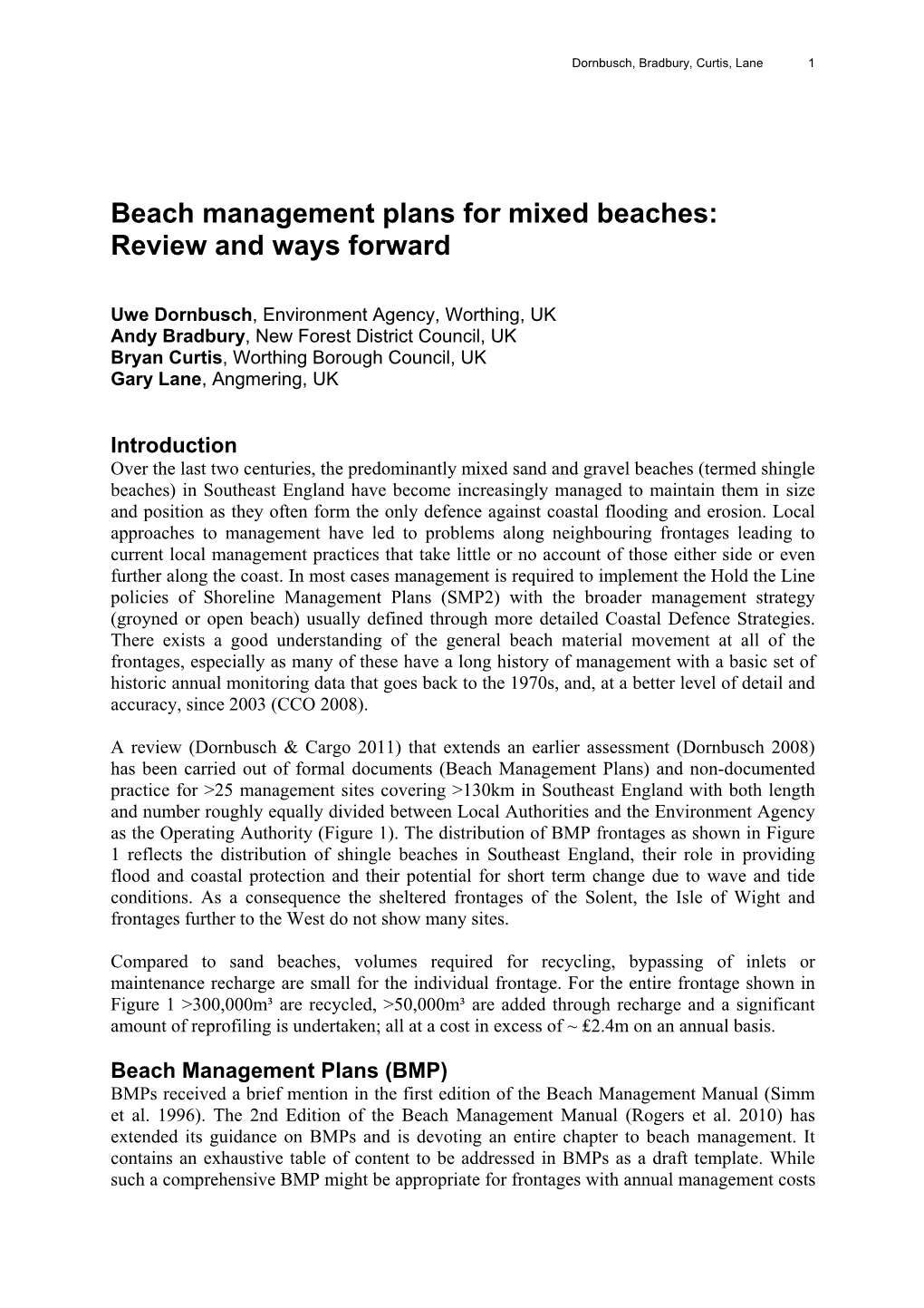 Beach Management Plans for Mixed Beaches: Review and Ways Forward