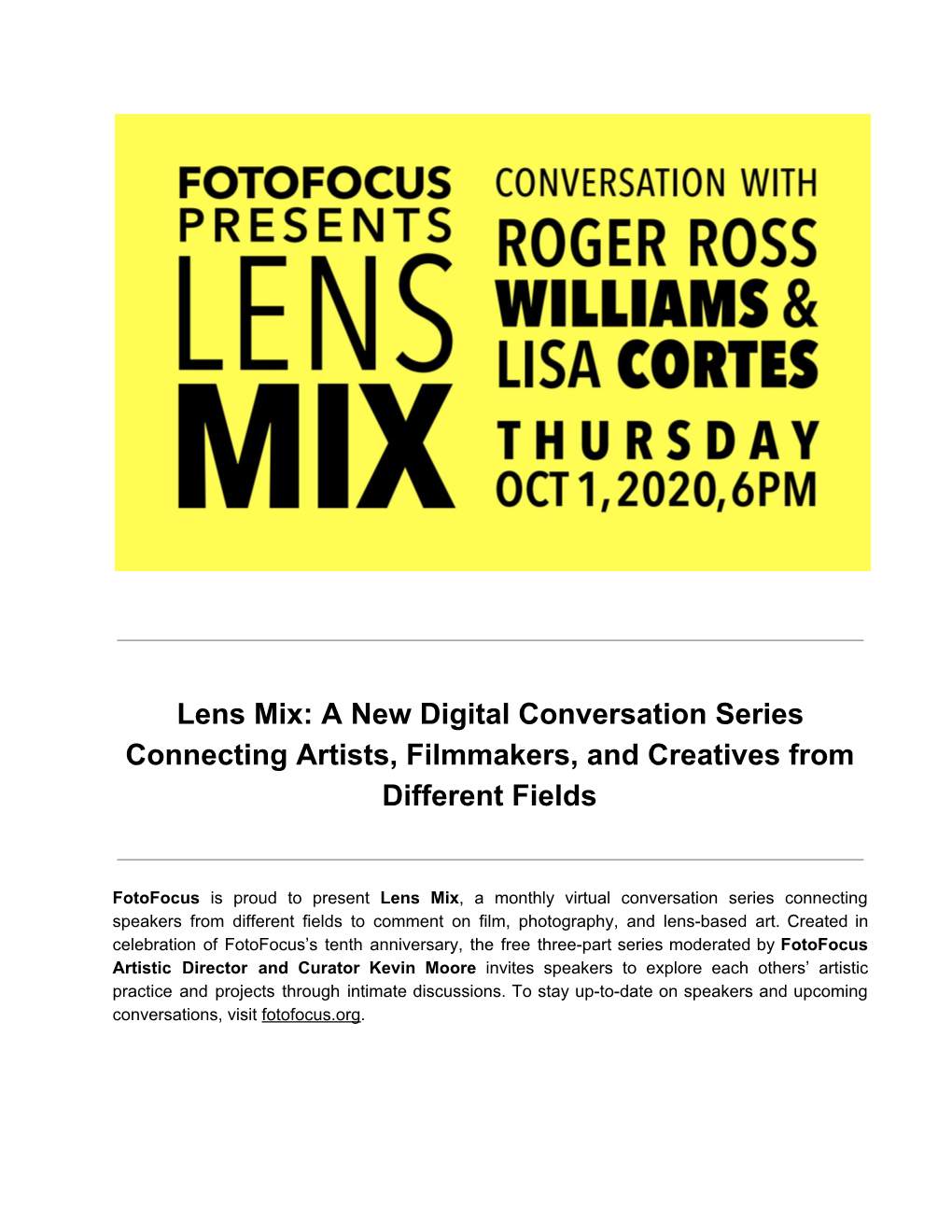 Lens Mix: a New Digital Conversation Series Connecting Artists, Filmmakers, and Creatives from Different Fields