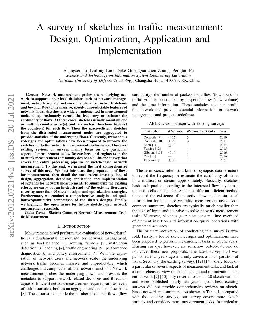 A Survey of Sketches in Traffic Measurement: Design, Optimization