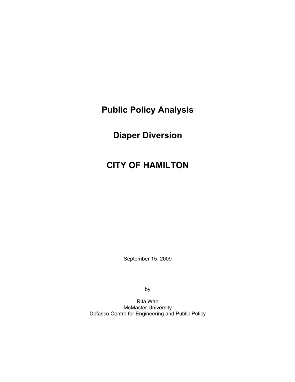 Public Policy Analysis Diaper Diversion City of Hamilton