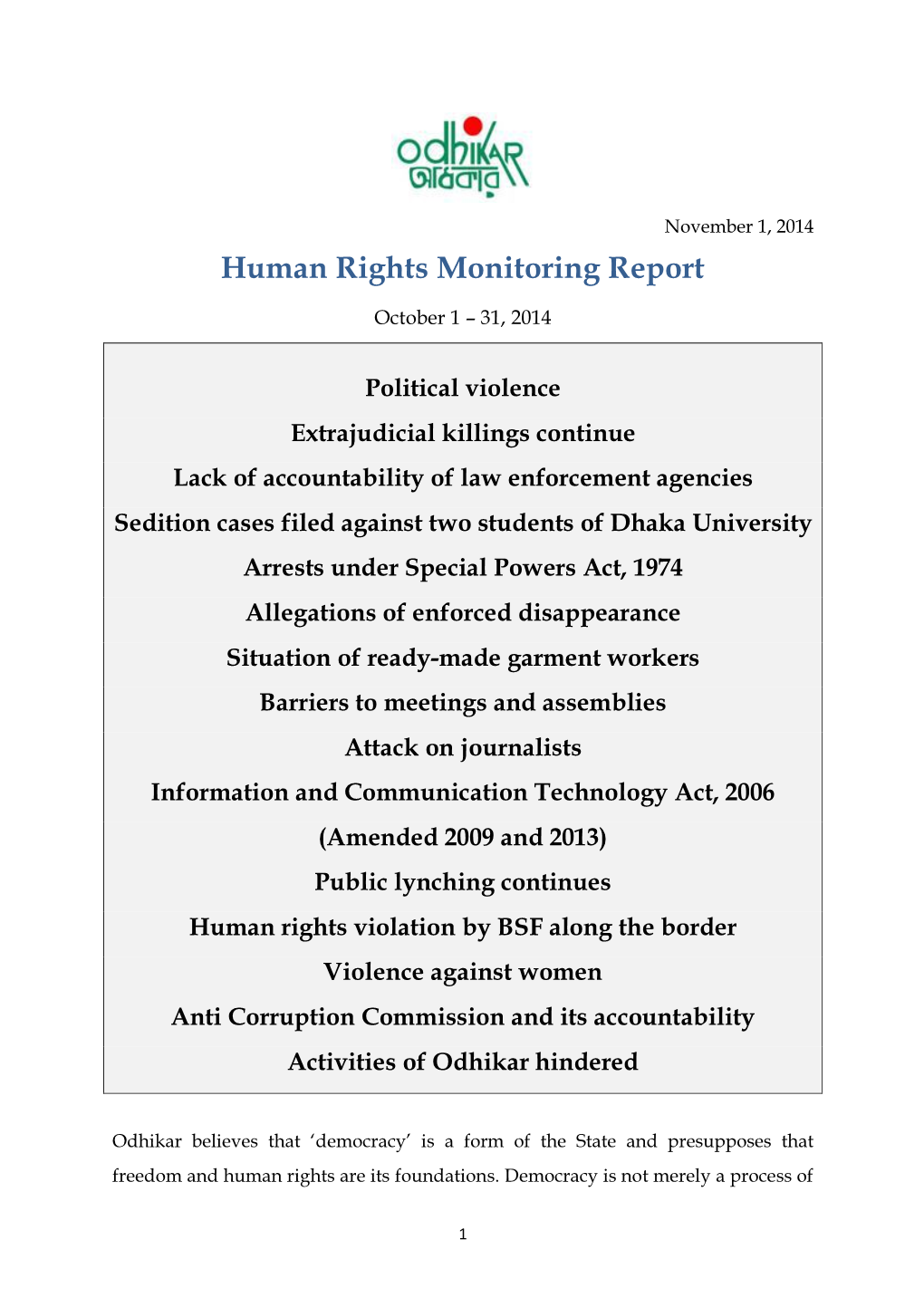 Human Rights Monitoring Report