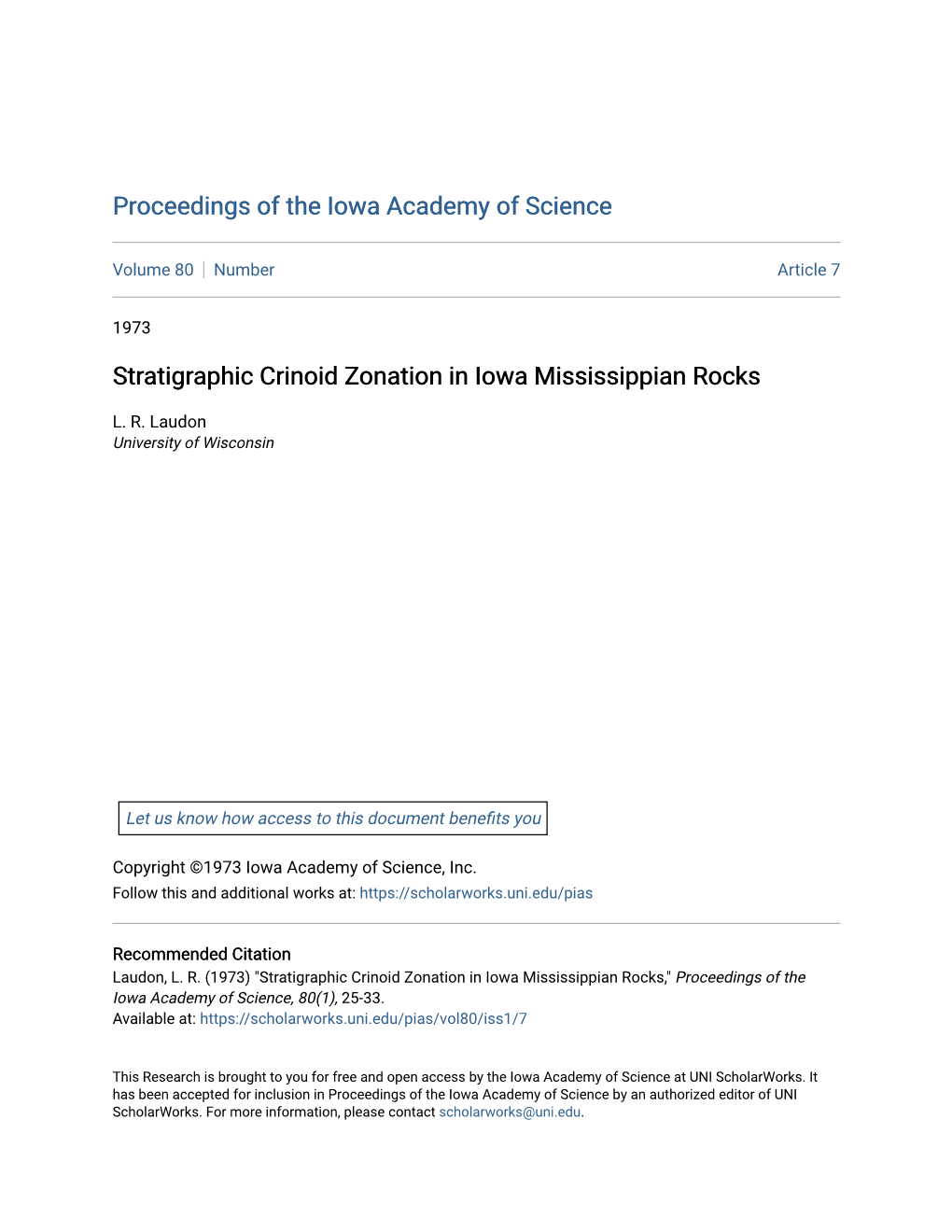 Stratigraphic Crinoid Zonation in Iowa Mississippian Rocks