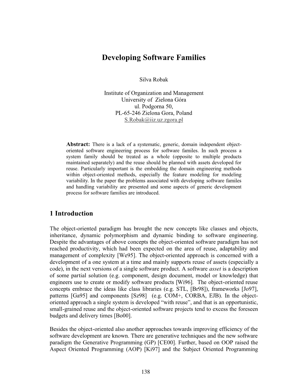 Developing Software Families