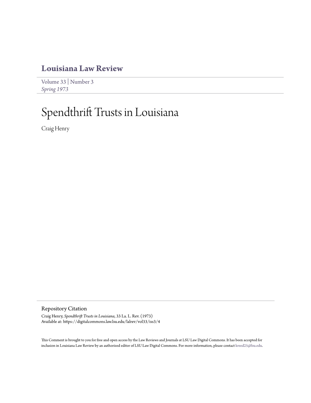 Spendthrift Trusts in Louisiana