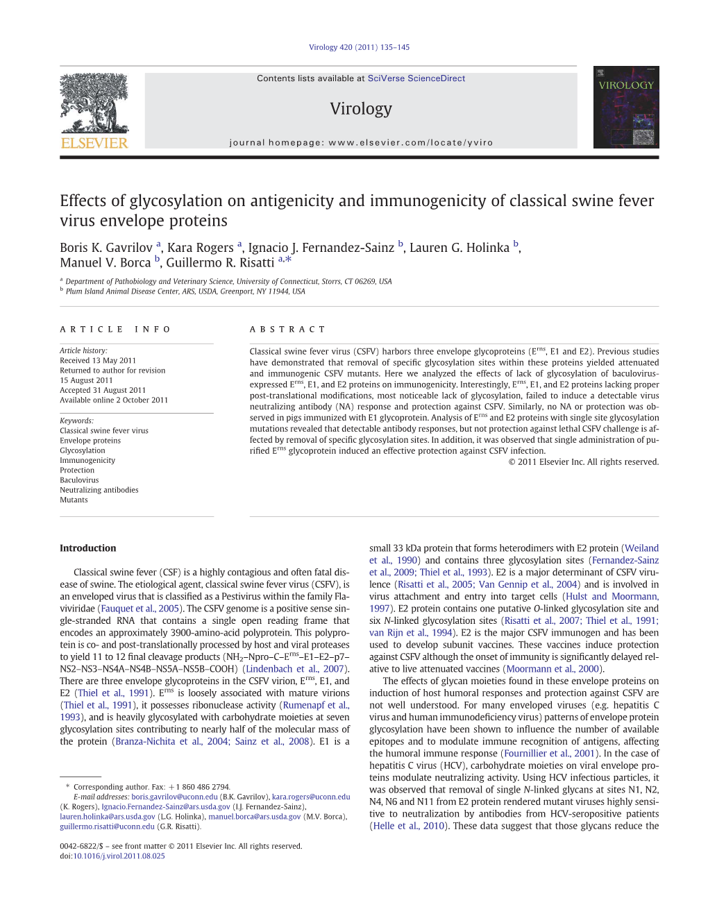 Effects of Glycosylation on Antigenicity and Immunogenicity of Classical Swine Fever Virus Envelope Proteins