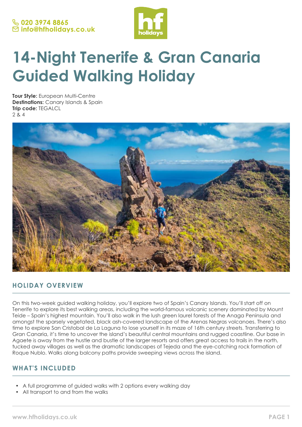 14-Night Tenerife & Gran Canaria Guided Walking Holiday