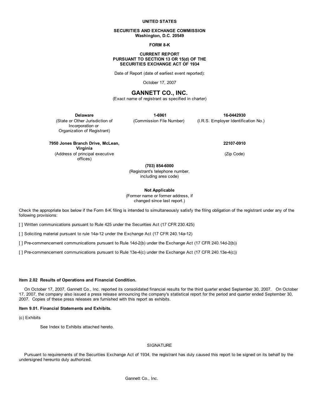 GANNETT CO., INC. (Exact Name of Registrant As Specified in Charter)