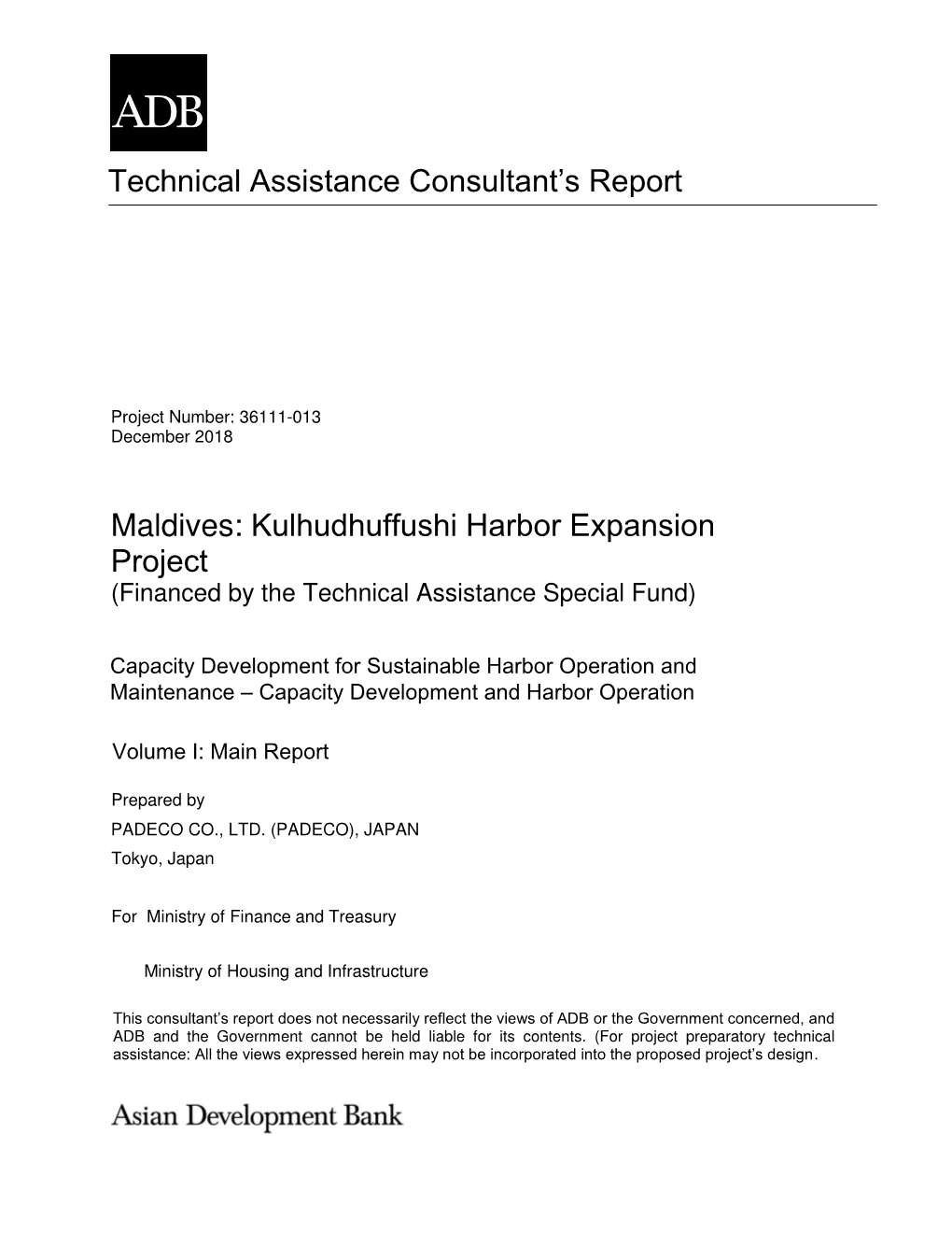 Technical Assistance Consultant's Report Maldives: Kulhudhuffushi Harbor Expansion Project
