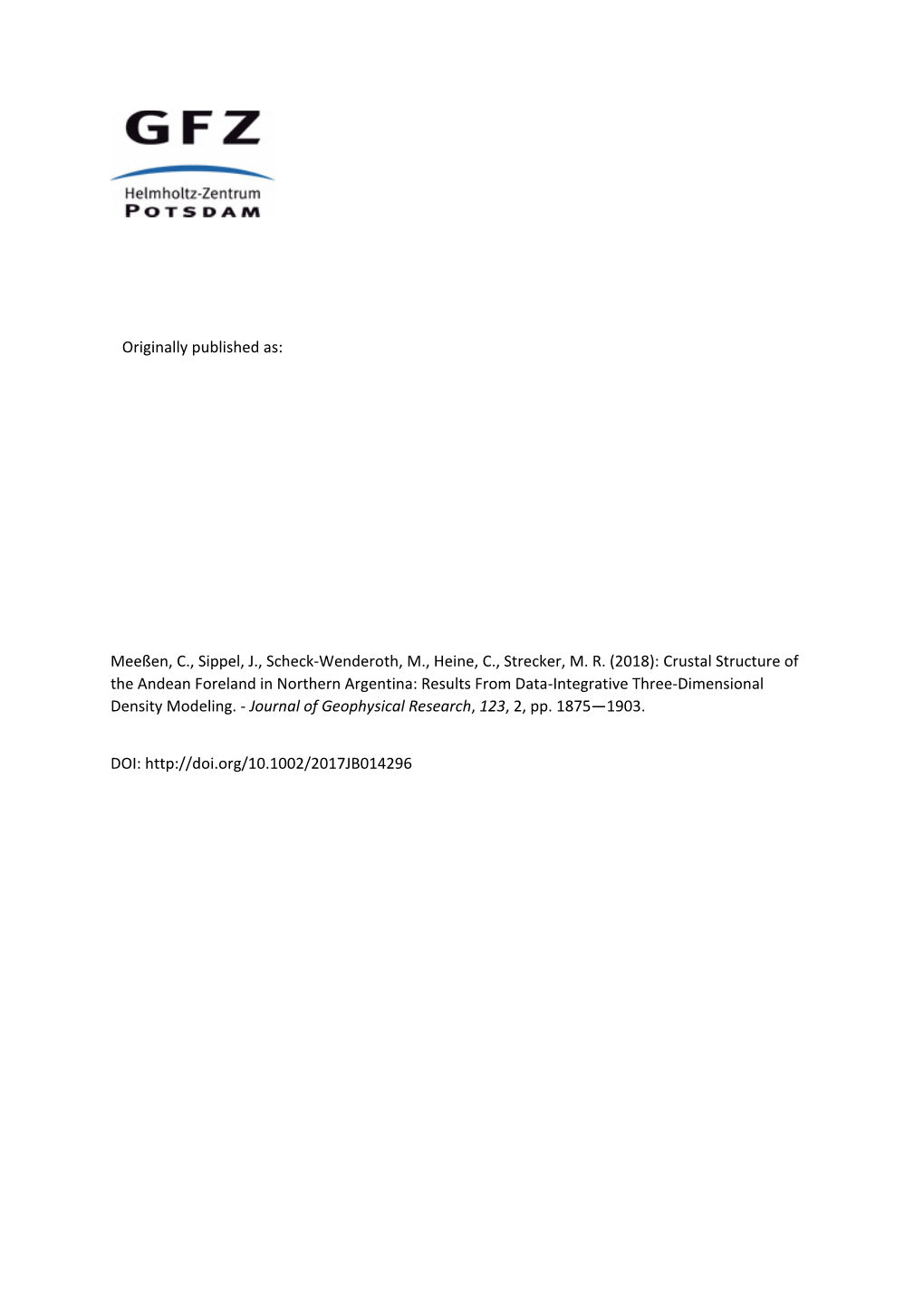 Crustal Structure of the Andean Foreland in Northern Argentina: Results from Data-Integrative Three-Dimensional Density Modeling