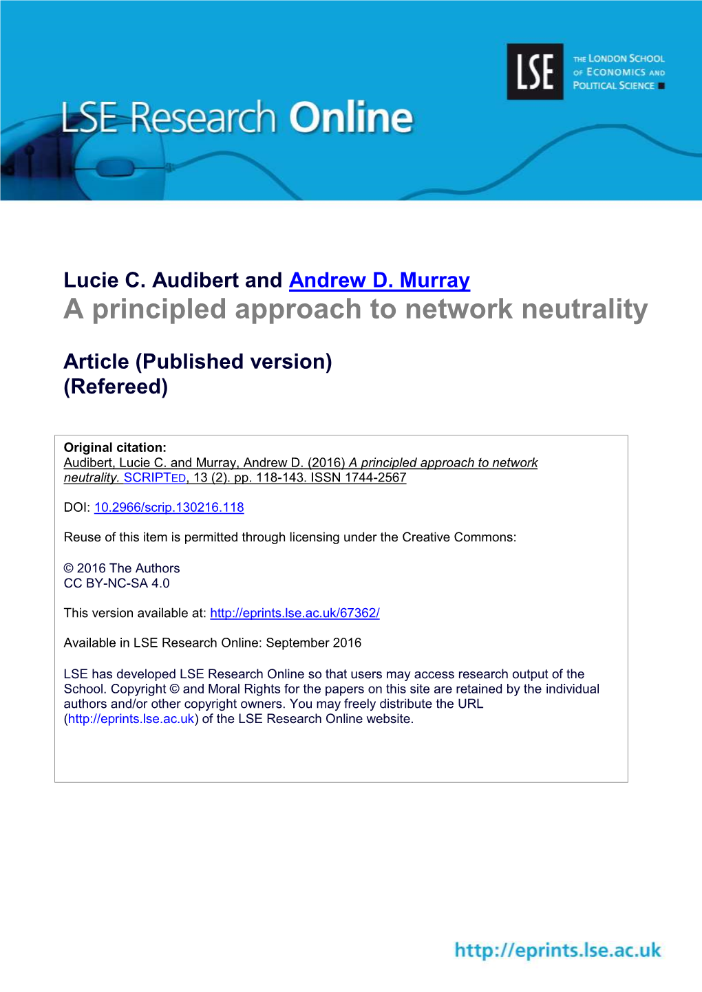 A Principled Approach to Network Neutrality