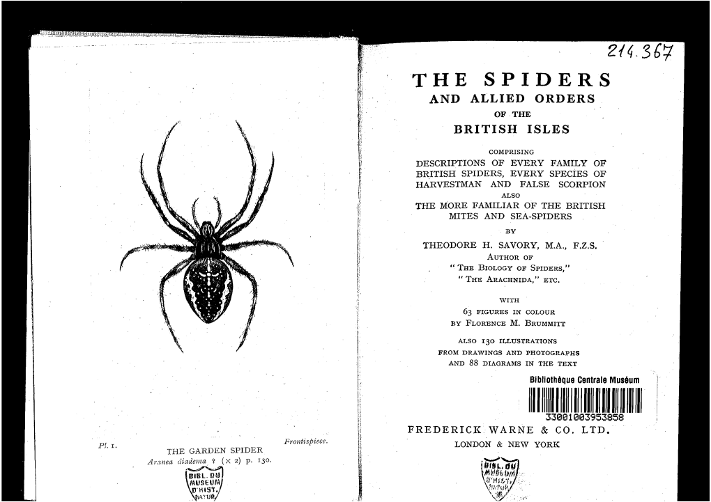 The Spiders and Allied Orders of the British Isles