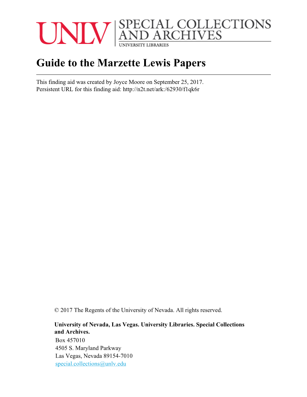 Guide to the Marzette Lewis Papers