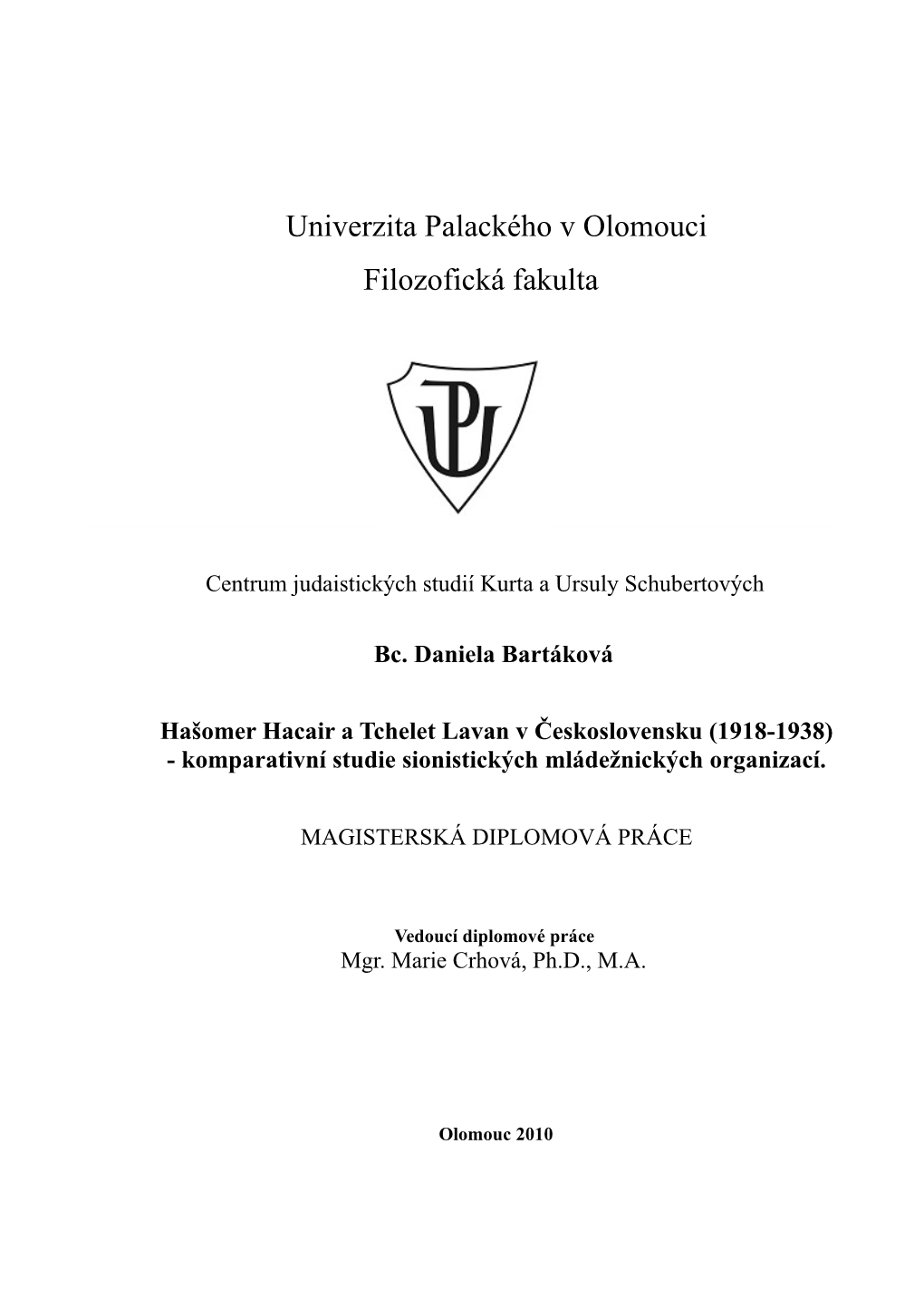 Univerzita Palackého V Olomouci Filozofická Fakulta