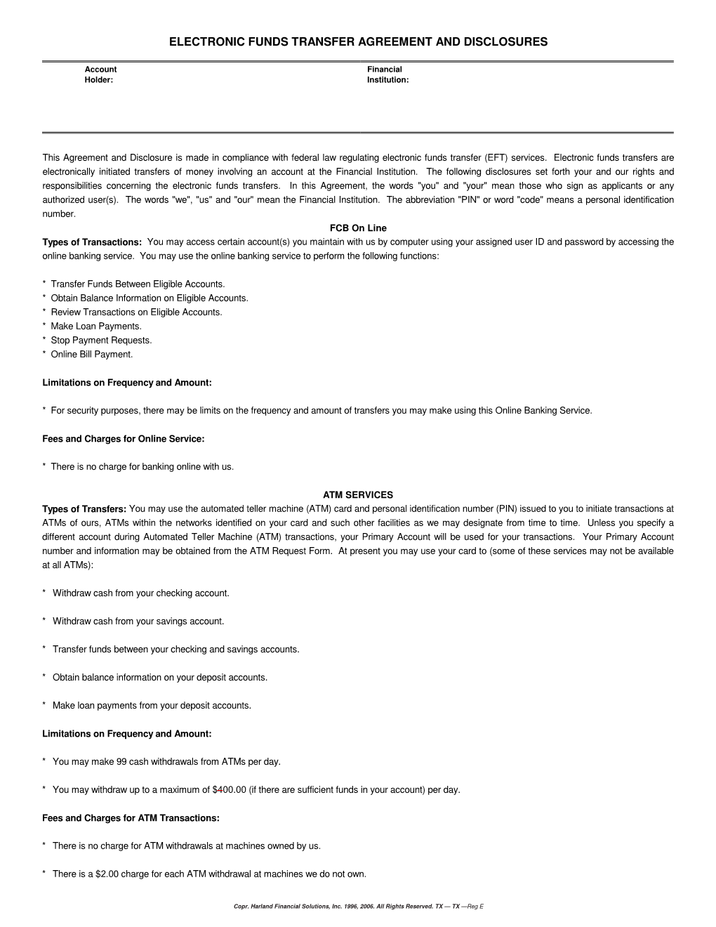 Electronic Funds Transfer Agreement & Disclosures