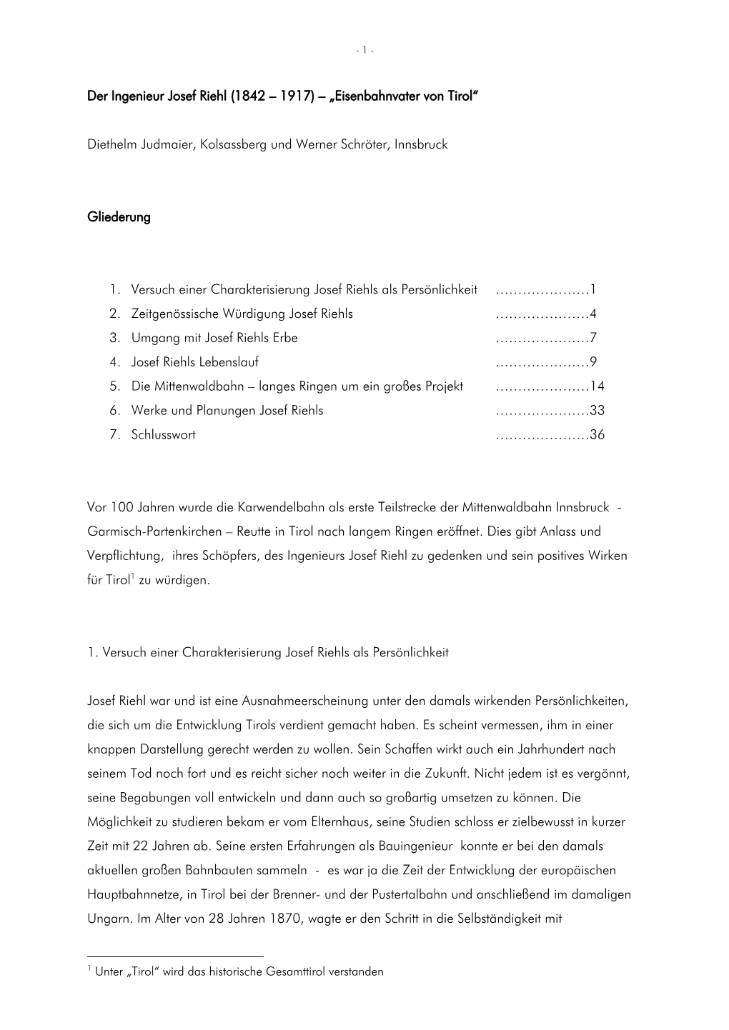 Der Ingenieur Josef Riehl (1842 – 1917) – „Eisenbahnvater Von Tirol“