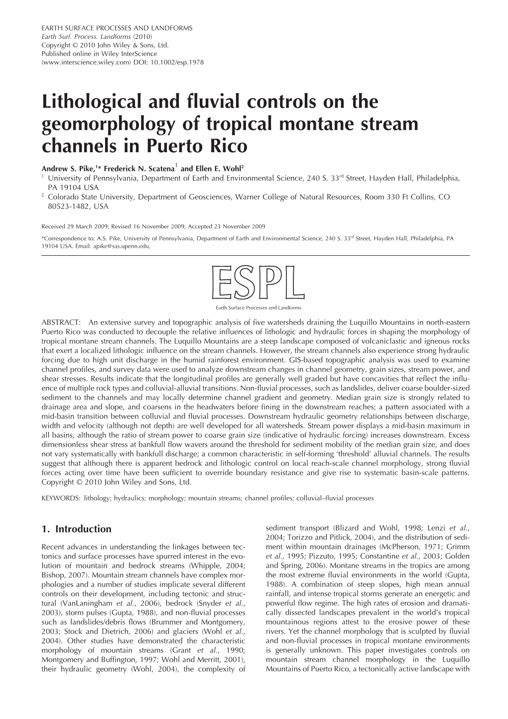 Lithological and Fluvial Controls on the Geomorphology of Tropical Montane