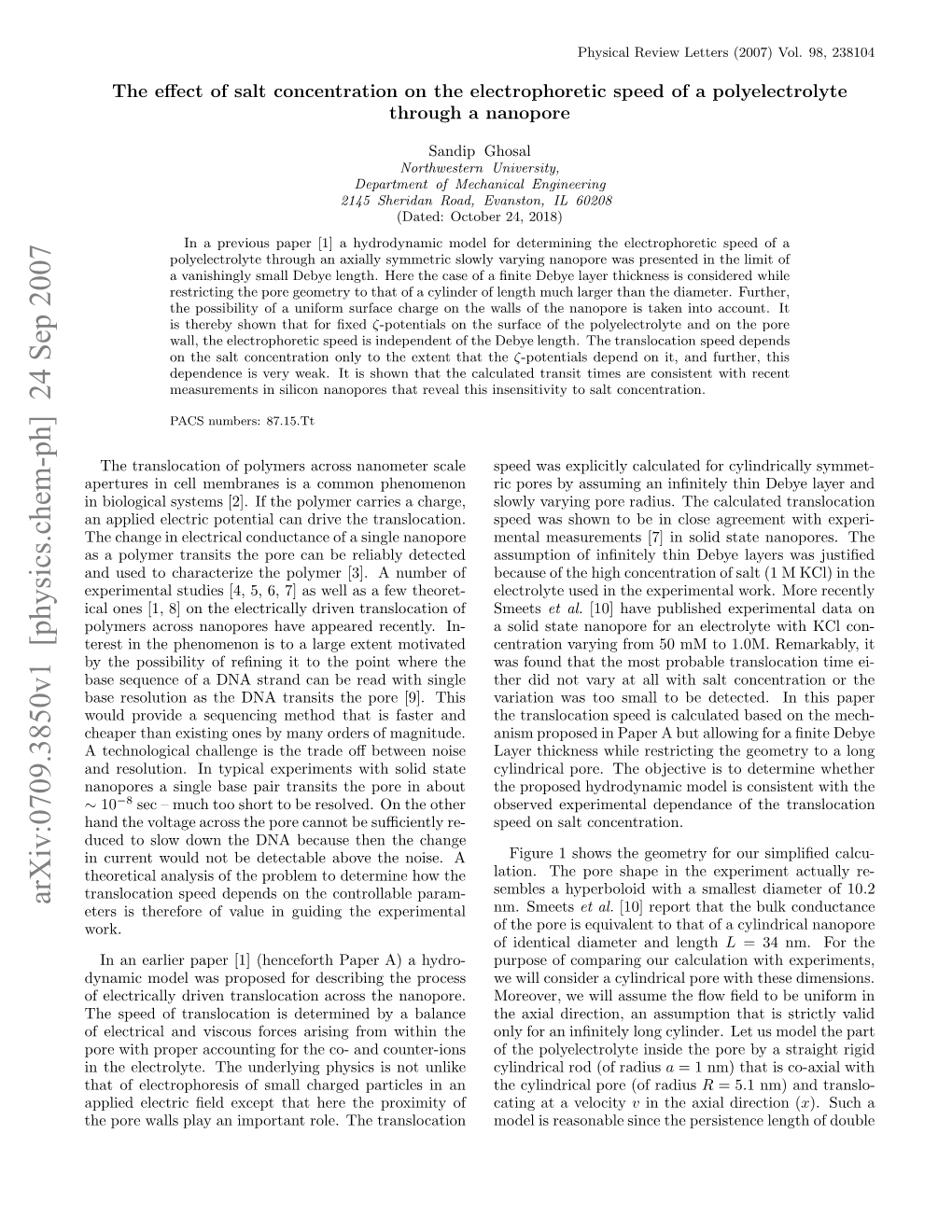 Effect of Salt Concentration on the Electrophoretic Speed of A