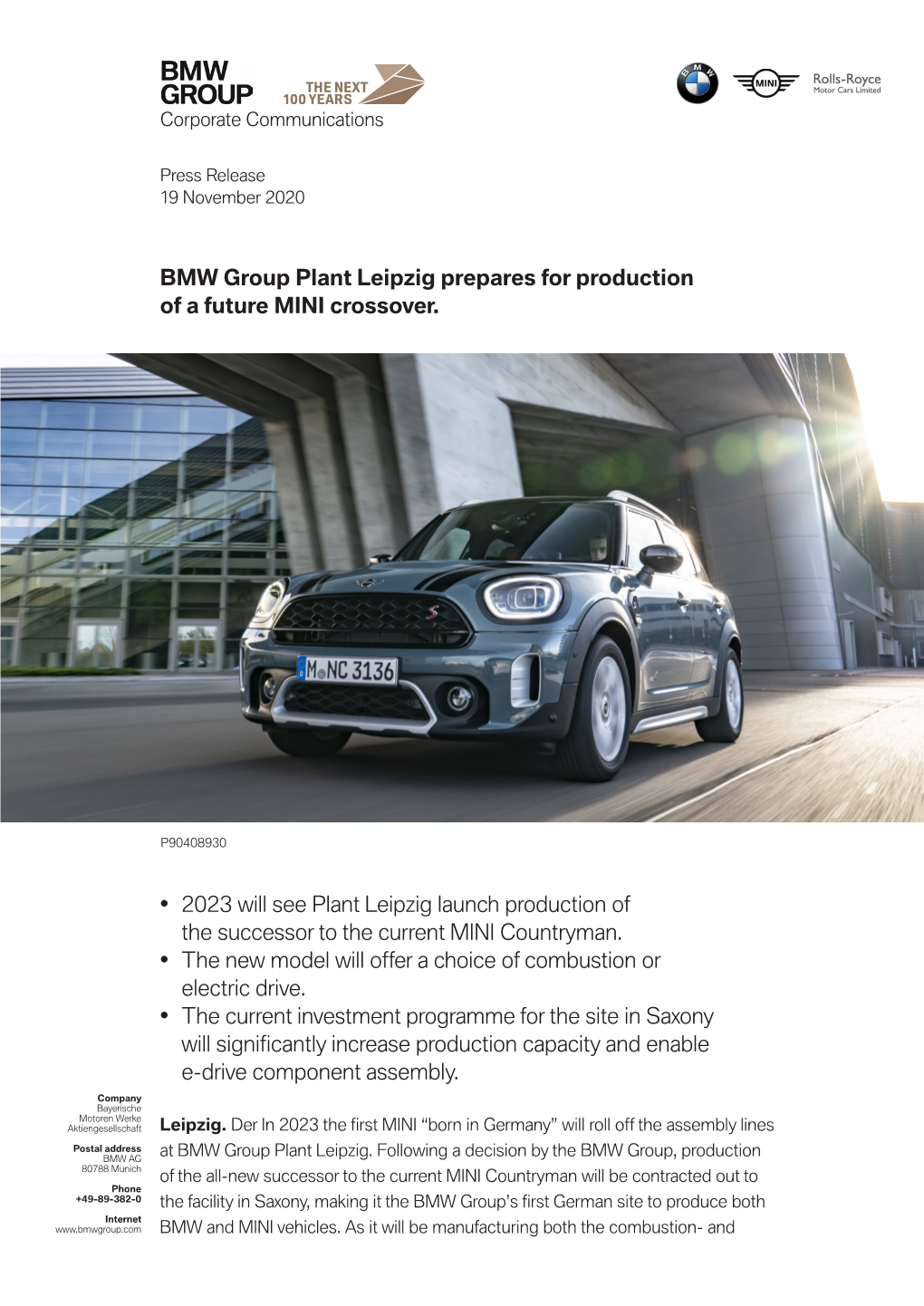 2023 Will See Plant Leipzig Launch Production of the Successor to the Current MINI Countryman