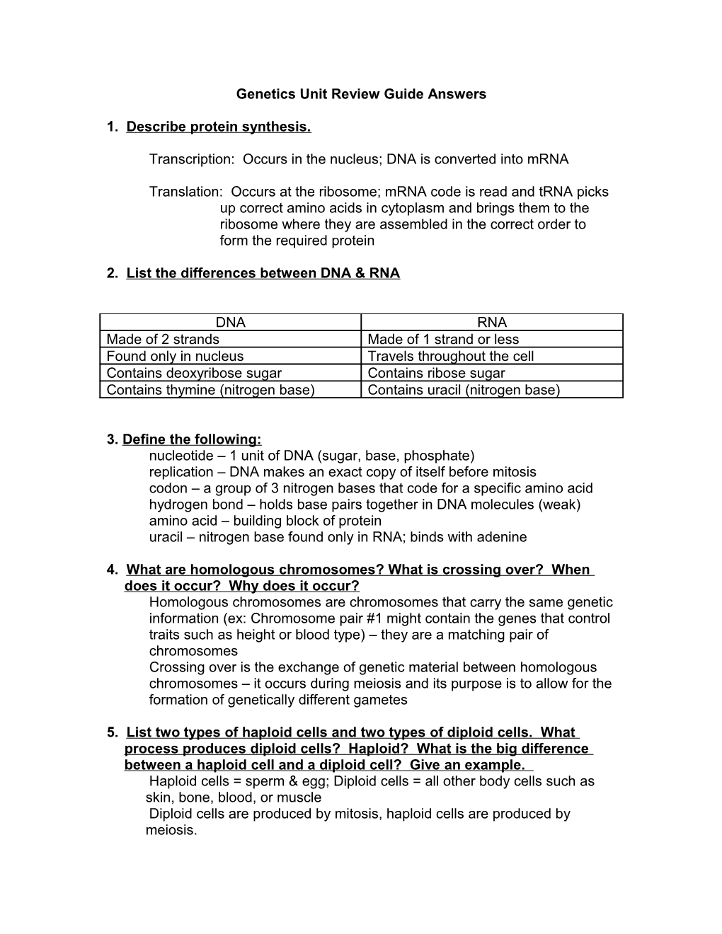 Genetics Unit Review Guide