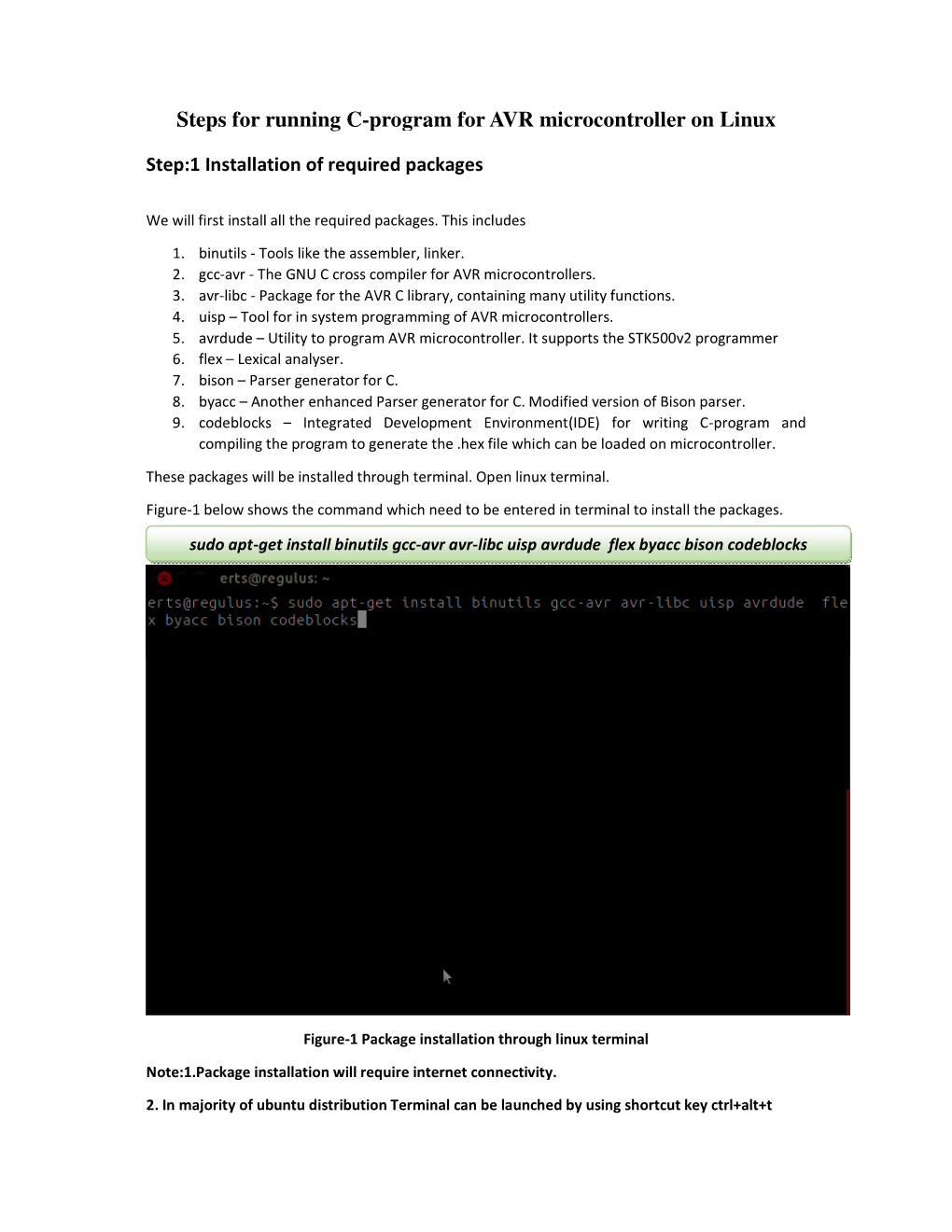 Steps for Running C-Program Program for AVR Microcontroller on on Linux