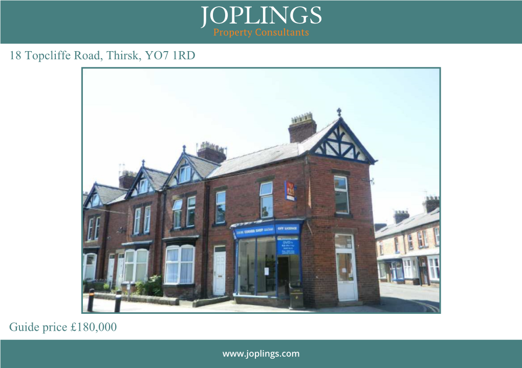 18 Topcliffe Road, Thirsk, YO7 1RD Guide Price £180,000