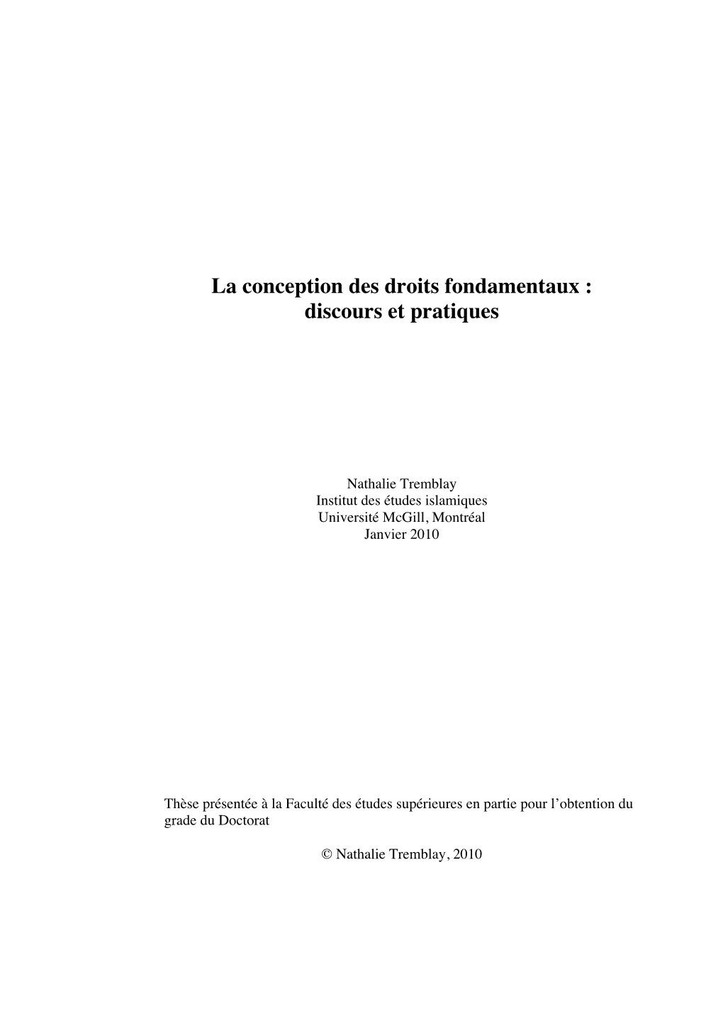 La Conception Des Droits Fondamentaux : Discours Et Pratiques