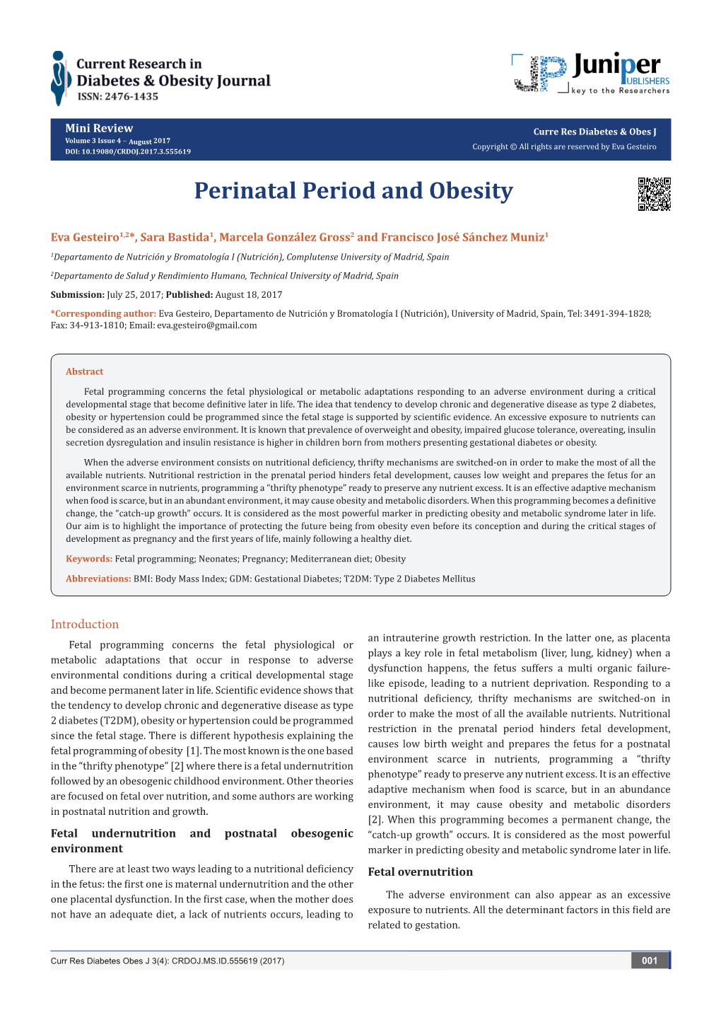 Perinatal Period and Obesity