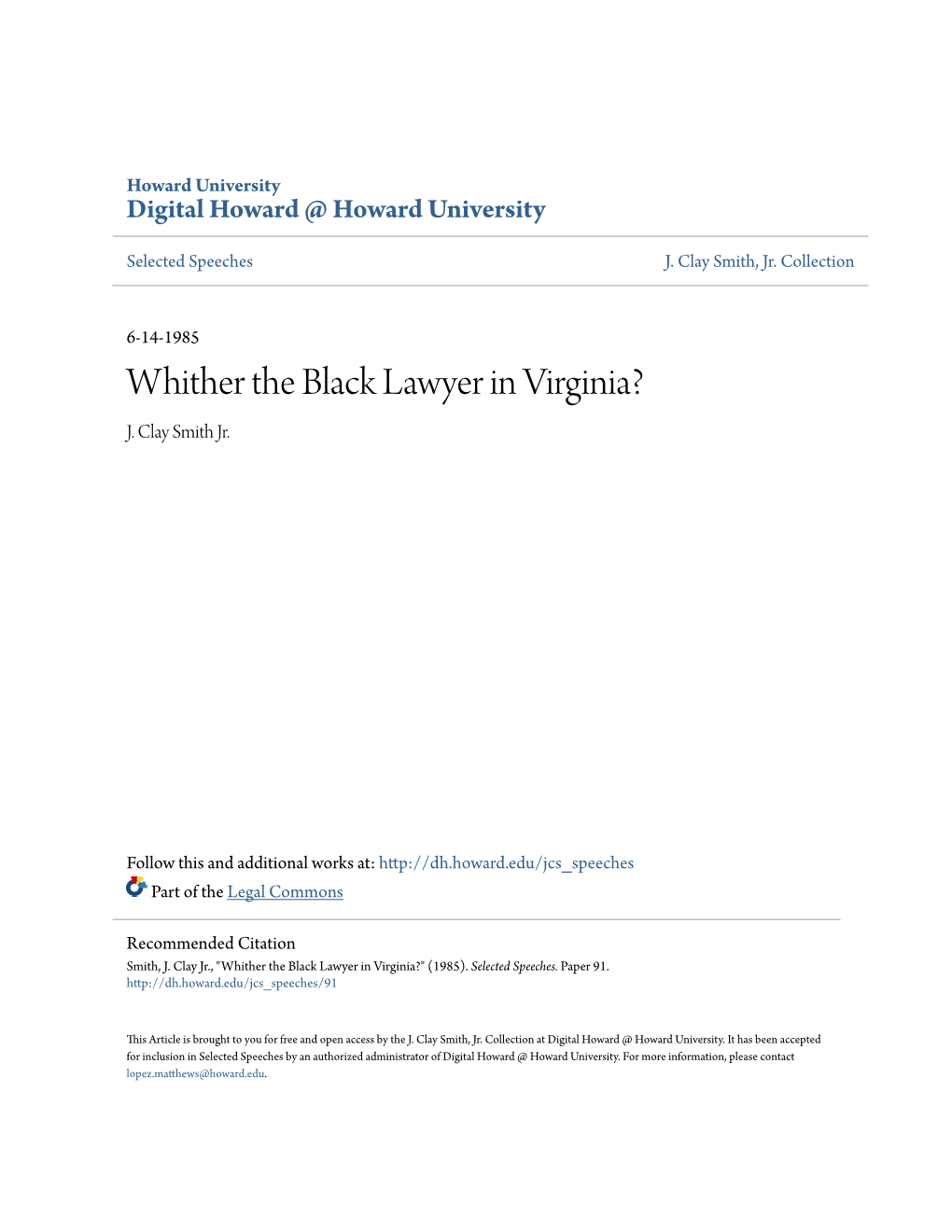 Whither the Black Lawyer in Virginia? J