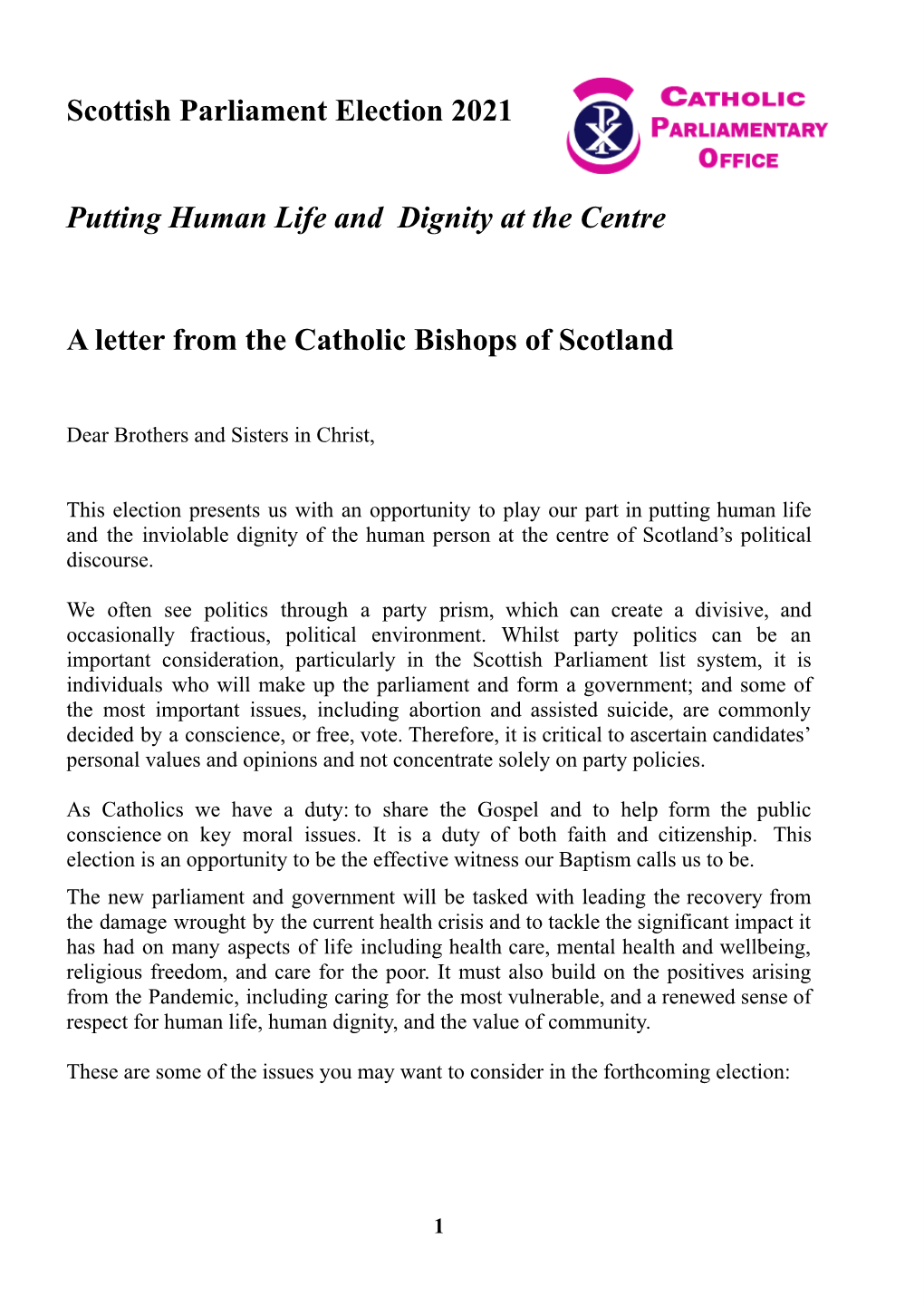 Scottish Parliament Election 2021 Pastoral Letter Final.Docx