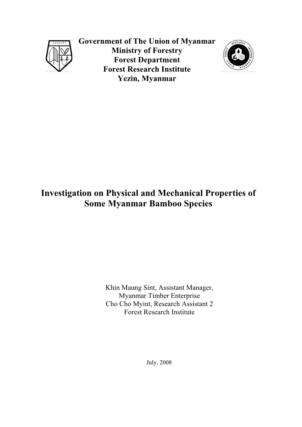 Investigation on Physical and Mechanical Properties of Some Myanmar Bamboo Species