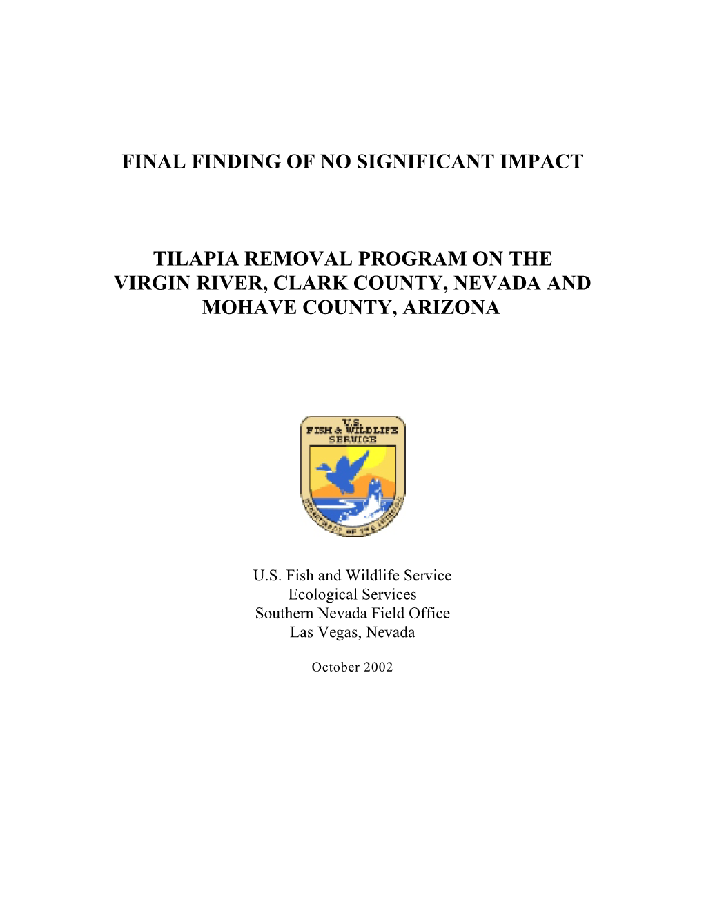 Final Finding of No Significant Impact Tilapia Removal