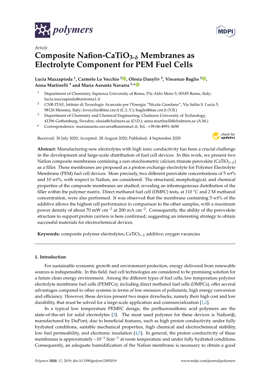 Composite Nafion-Catio3- Membranes As Electrolyte Component for PEM Fuel Cells