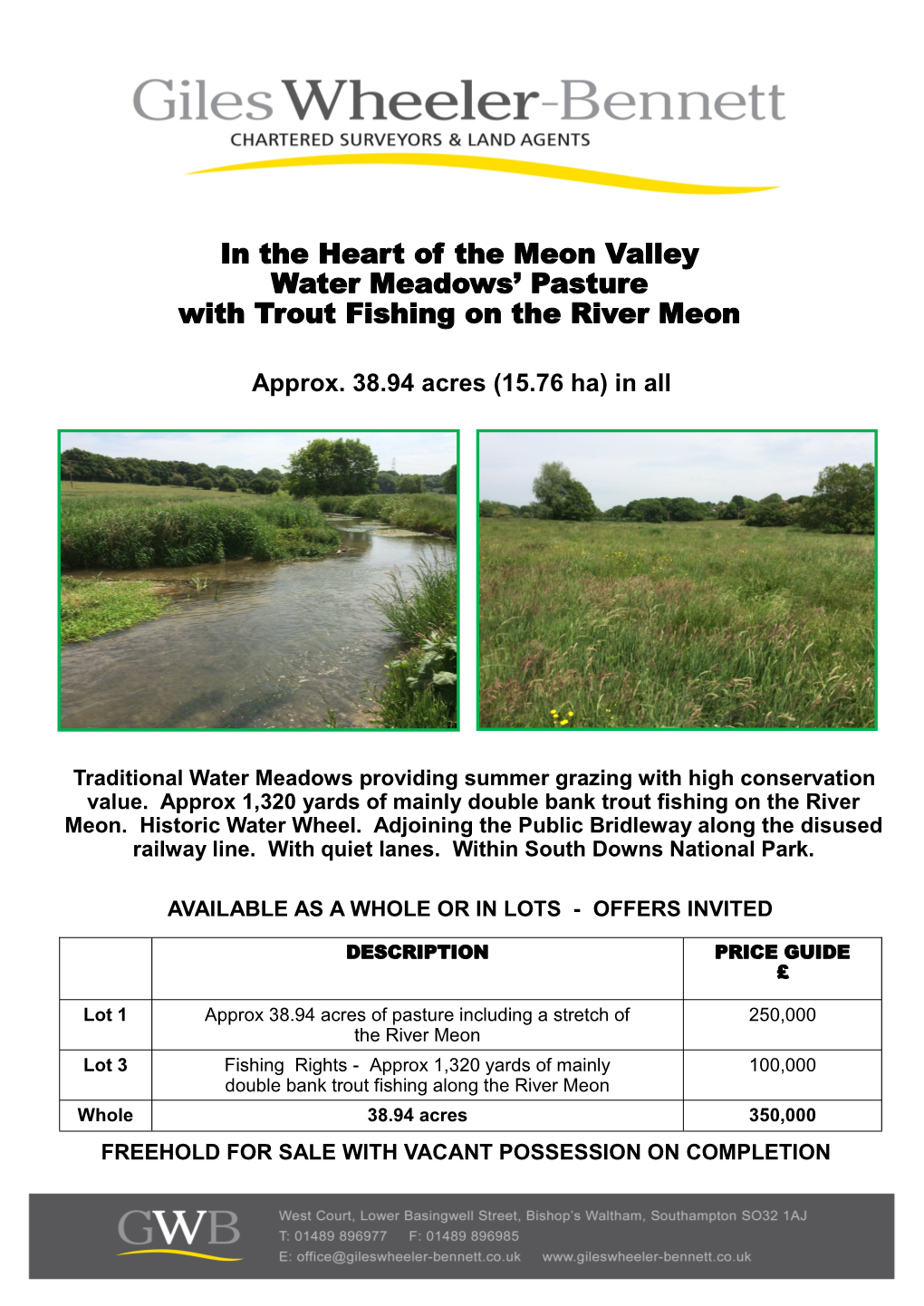 In the Heart of the Meon Valley Water Meadows' Pasture with Trout