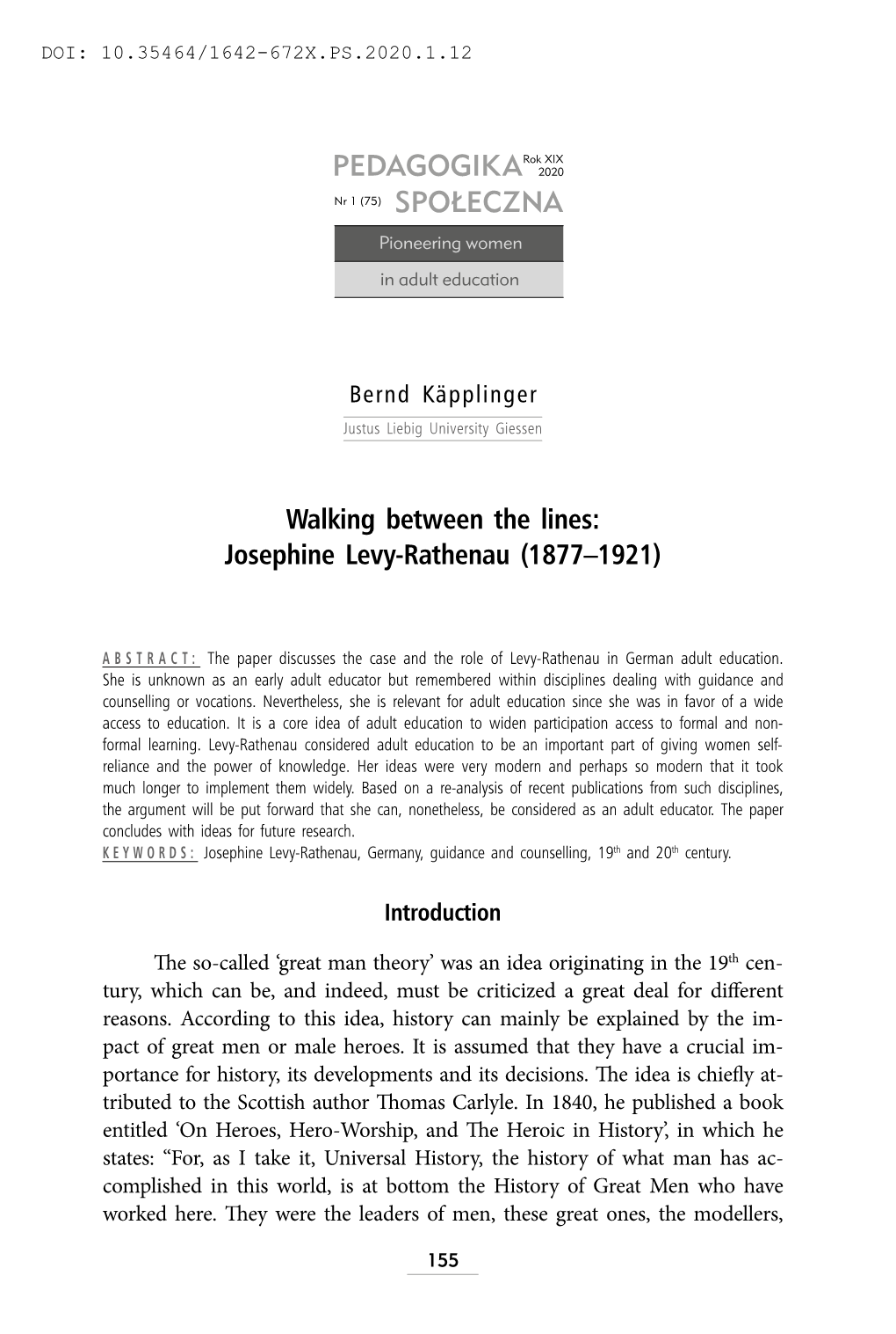 Walking Between the Lines: Josephine Levy-Rathenau (1877–1921)